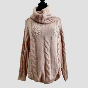 Adora Pink Cowl Neck Knit Oversized Sweater S